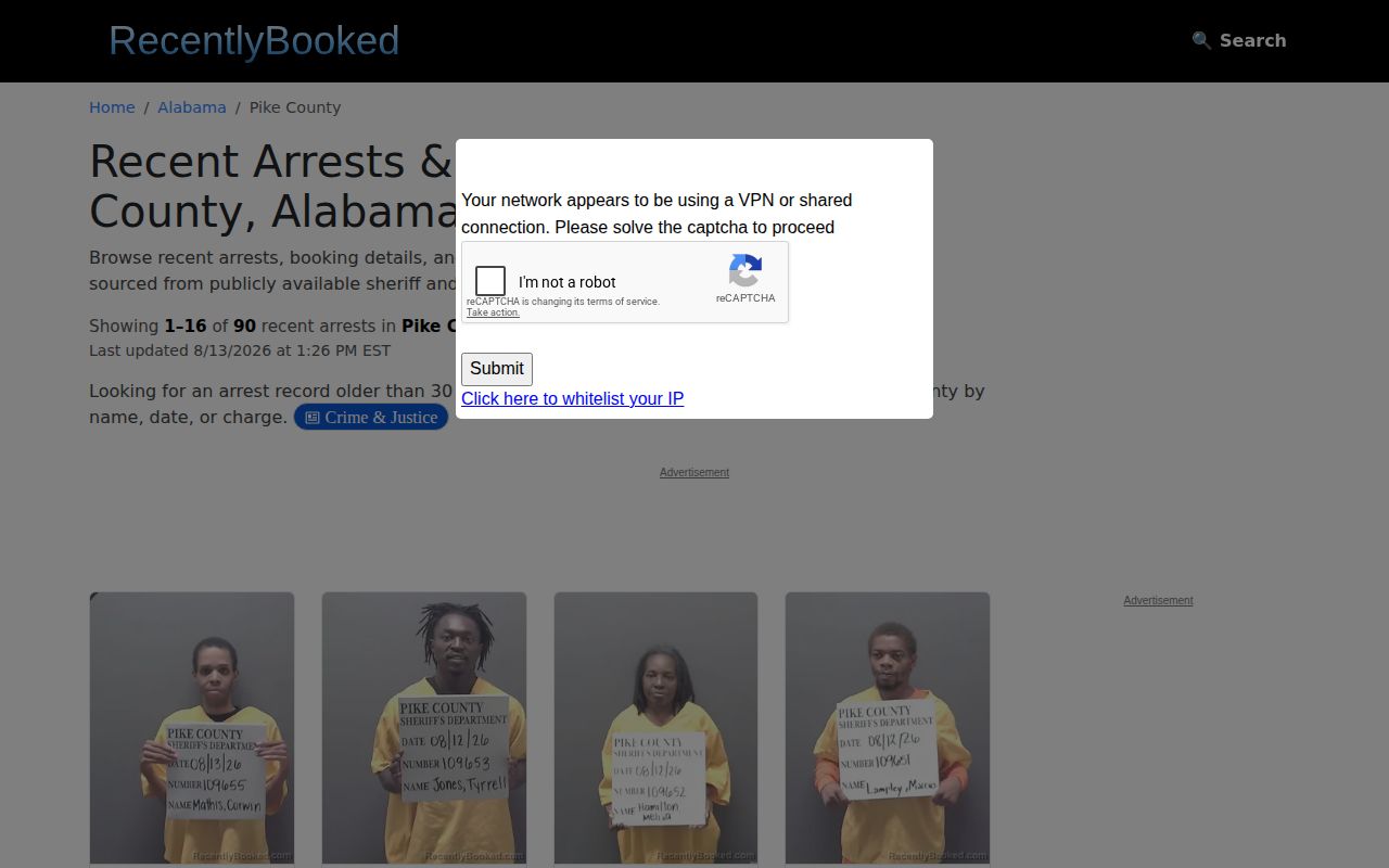Unofficial Recently Booked Pike County booking news record landing page