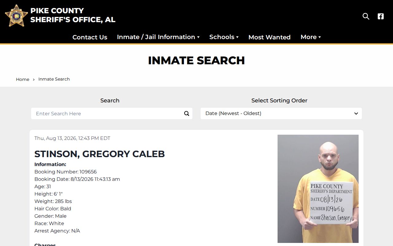 Pike County jail roster page for current booking records