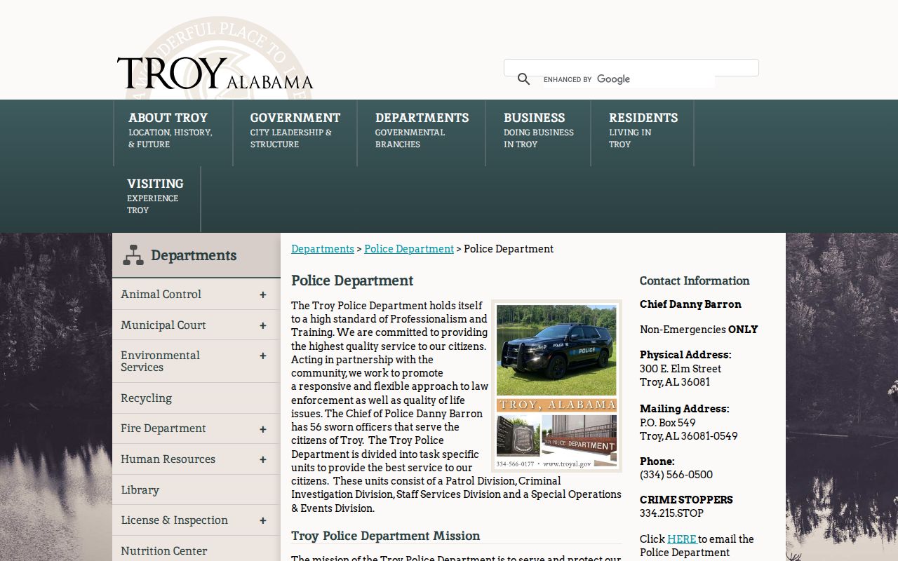 Troy Police Department official arrest records source in Pike County